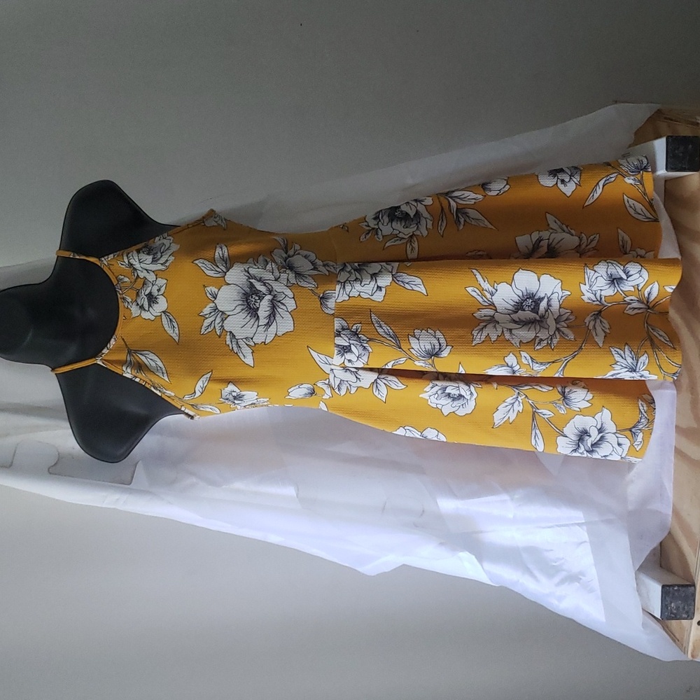 High Neck Yellow Floral Mini Dress